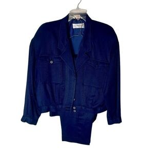 Liz Claiborne Vintage Blue Pants Suit Set – Size 8 Petite – 80s/90s – 100% Rayon